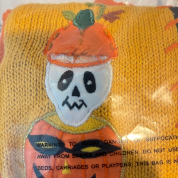 VTG 90s Halloween Sweater Vest L Patchwork Embroidery Orange Witch Hat Black Cat - Picture 5 of 10